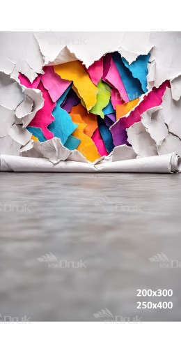 Tło fotograficzne „Rozerwana ściana z kolorowym papierem – kreatywny efekt 3D” | 3913